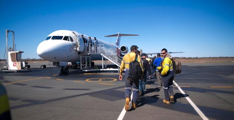 Mining staff boarding an aircraft in Western Australia